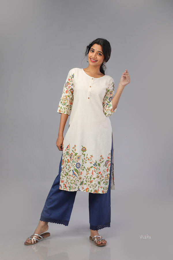 Floral Print Cotton Straight Kurta