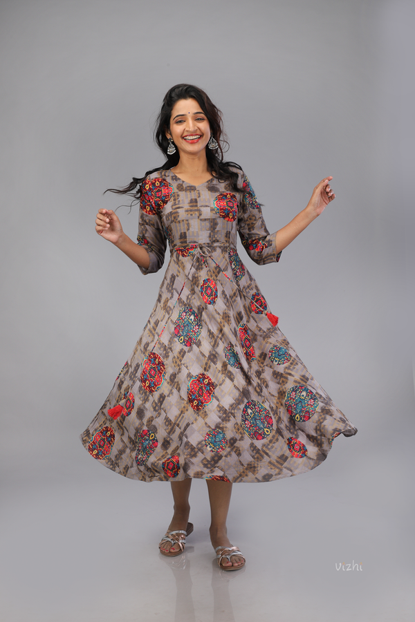 Abstract Print Rayon Flared Kurta