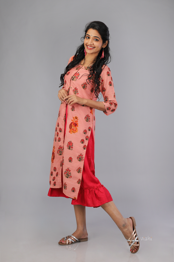 Cotton A-Line Kurta with Floral Print Jacket