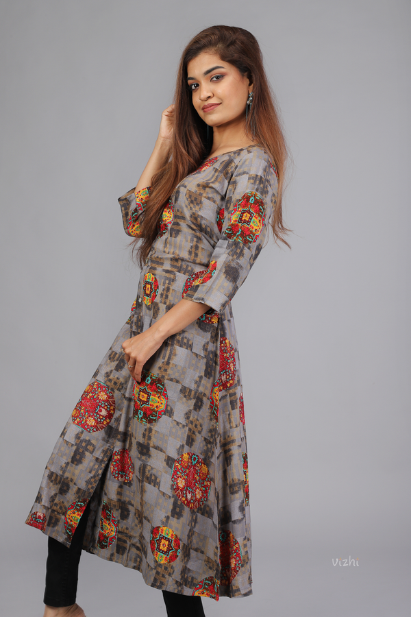 Abstract Print Rayon A-Line Kurta