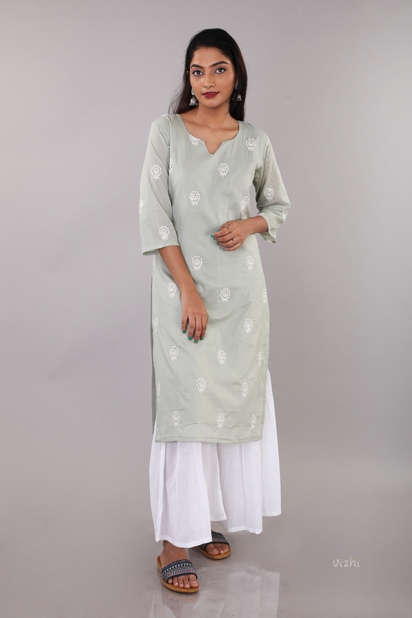 Floral Embroidered Cotton Straight Kurta