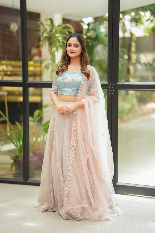 Lehenga with Floral Hand Embroidered Blouse