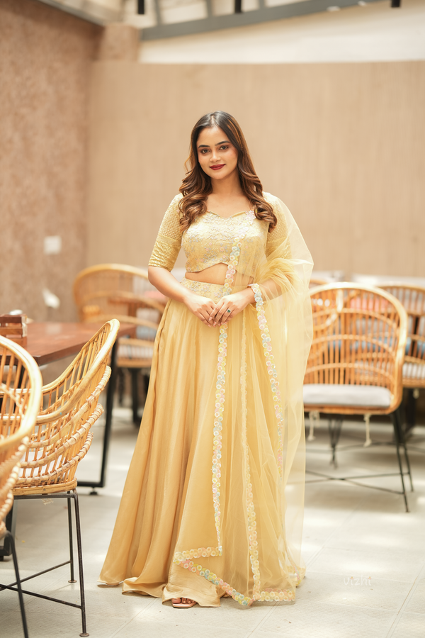 Golden Floral Embroidered Lehenga