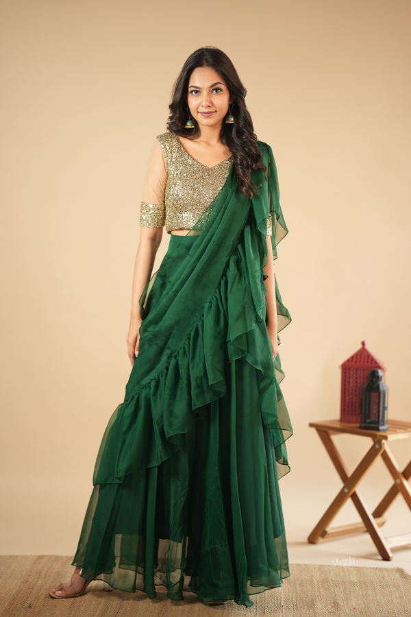 Sequin Blouse with Draped Skirt