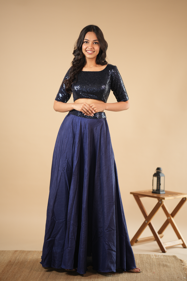 Sequin Crop Top with Flared Skirt