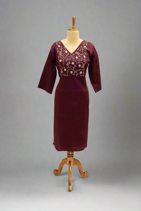Floral Embroidered Cotton Straight Kurta