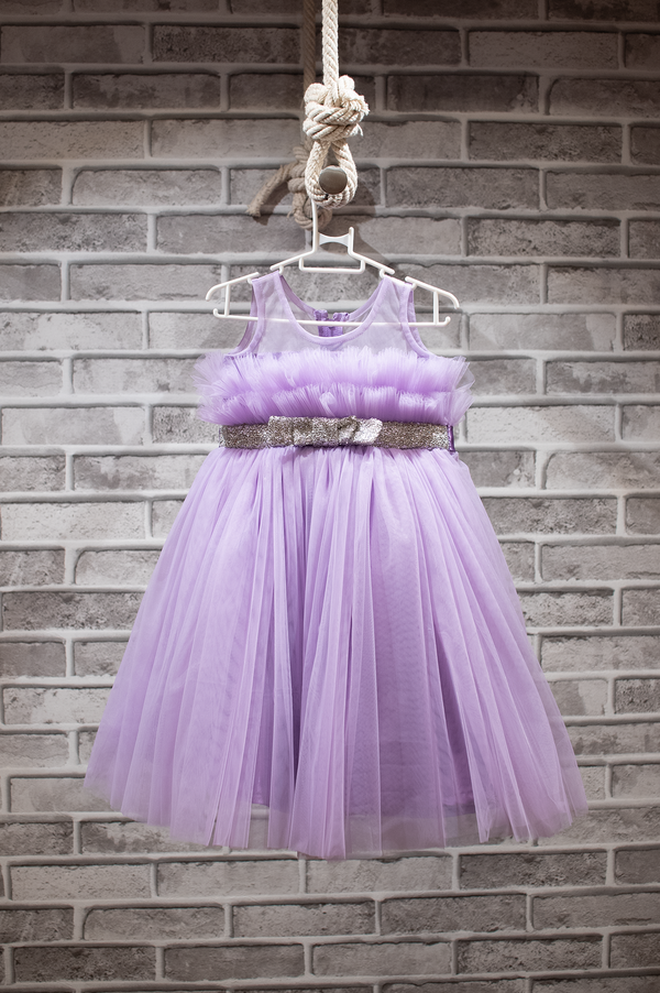 Tulle Dress with Embellished Waist Belt